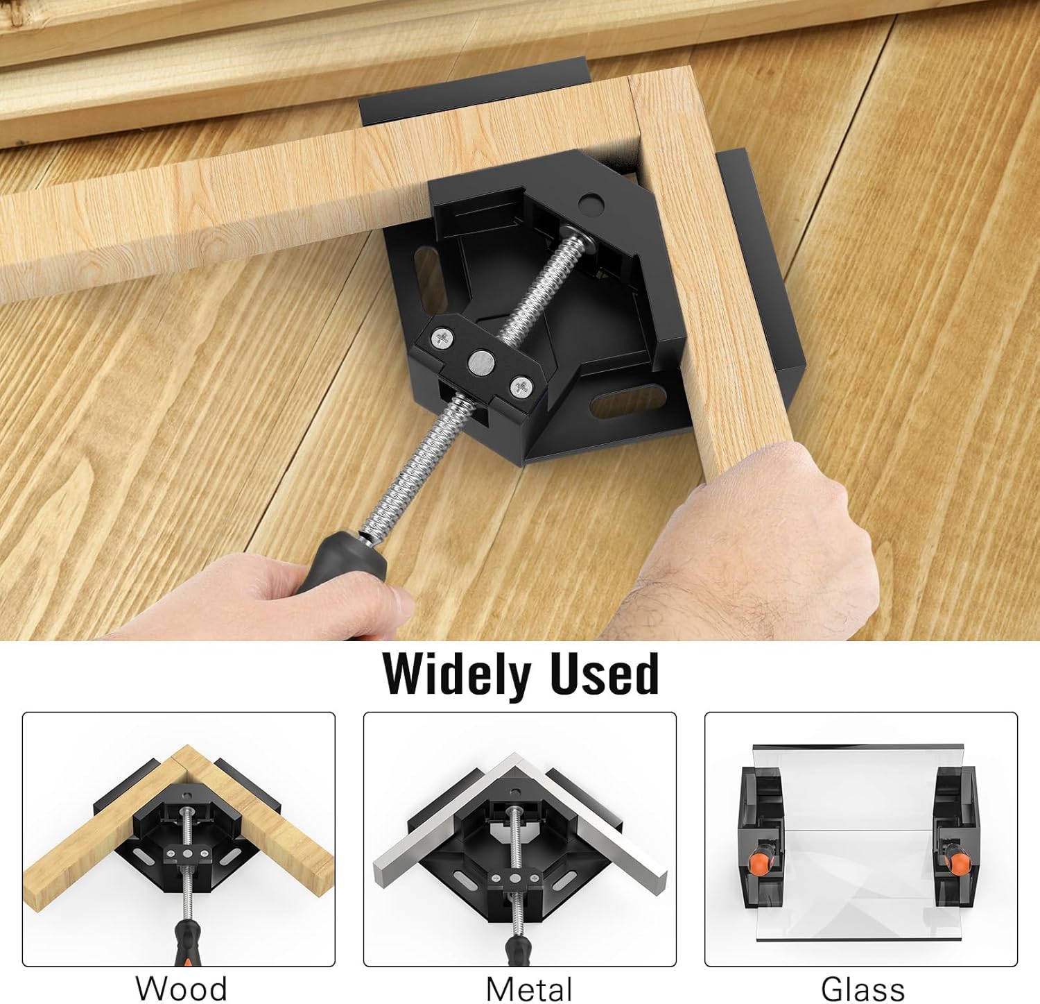 Right Angle Clamp, Housolution [4 PACK] Single Handle 90° Aluminum Alloy Corner Clamp, Right Angle Clip Clamp Tool Woodworking Photo Frame Vise Holder with Adjustable Swing Jaw - Black