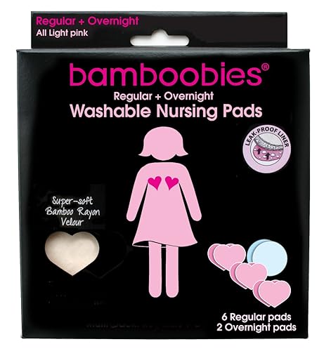 Discos de lactancia Bamboobies supersuaves lavables 6 paquetes de dos unidades regulares y nocturnos Rosado claro