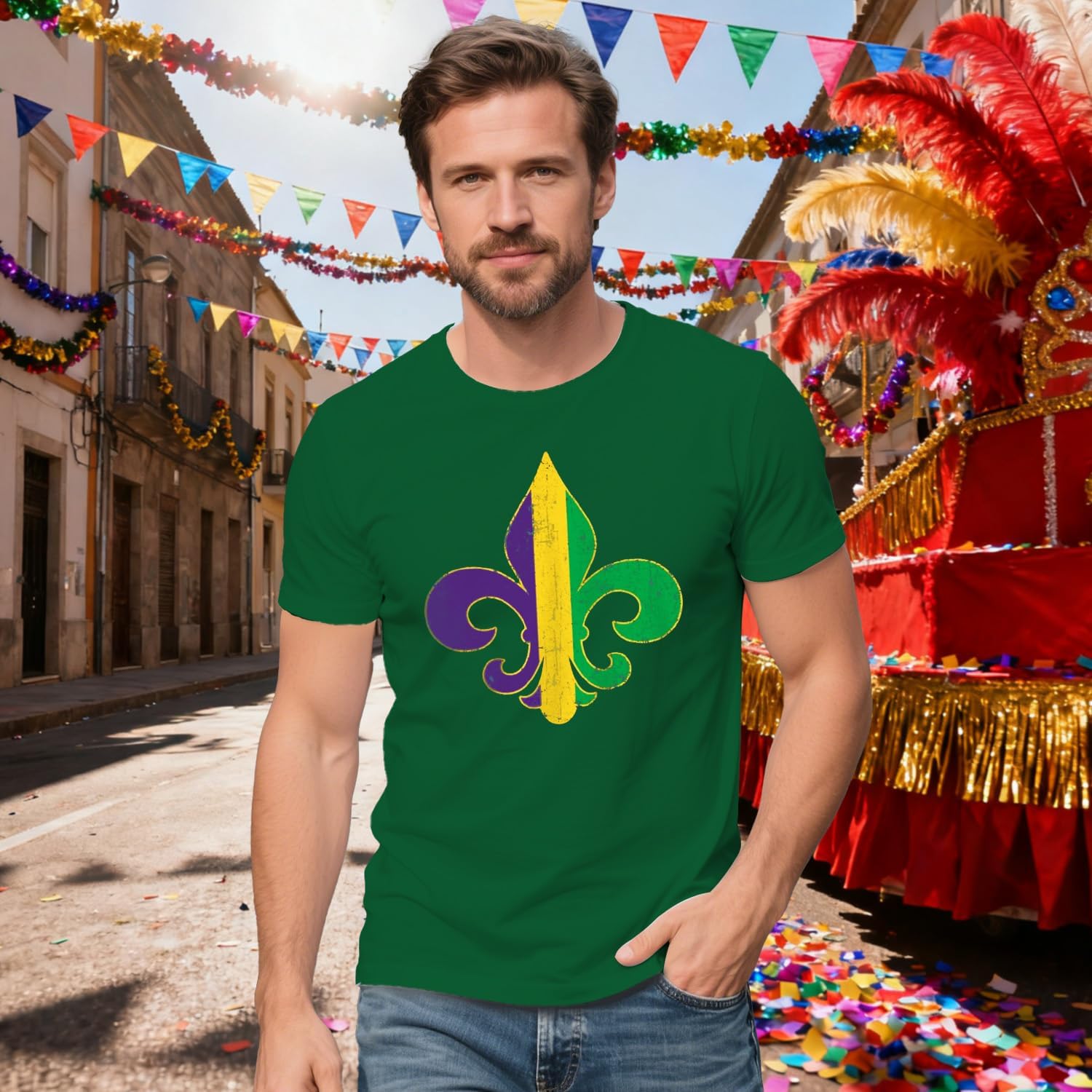 Mardi Gras Shirt for Men Tie Dye Fat Tuesday Carnival Tee Top New Orleans NOLA Fleur De Lis Parade T-Shirt - Image 2