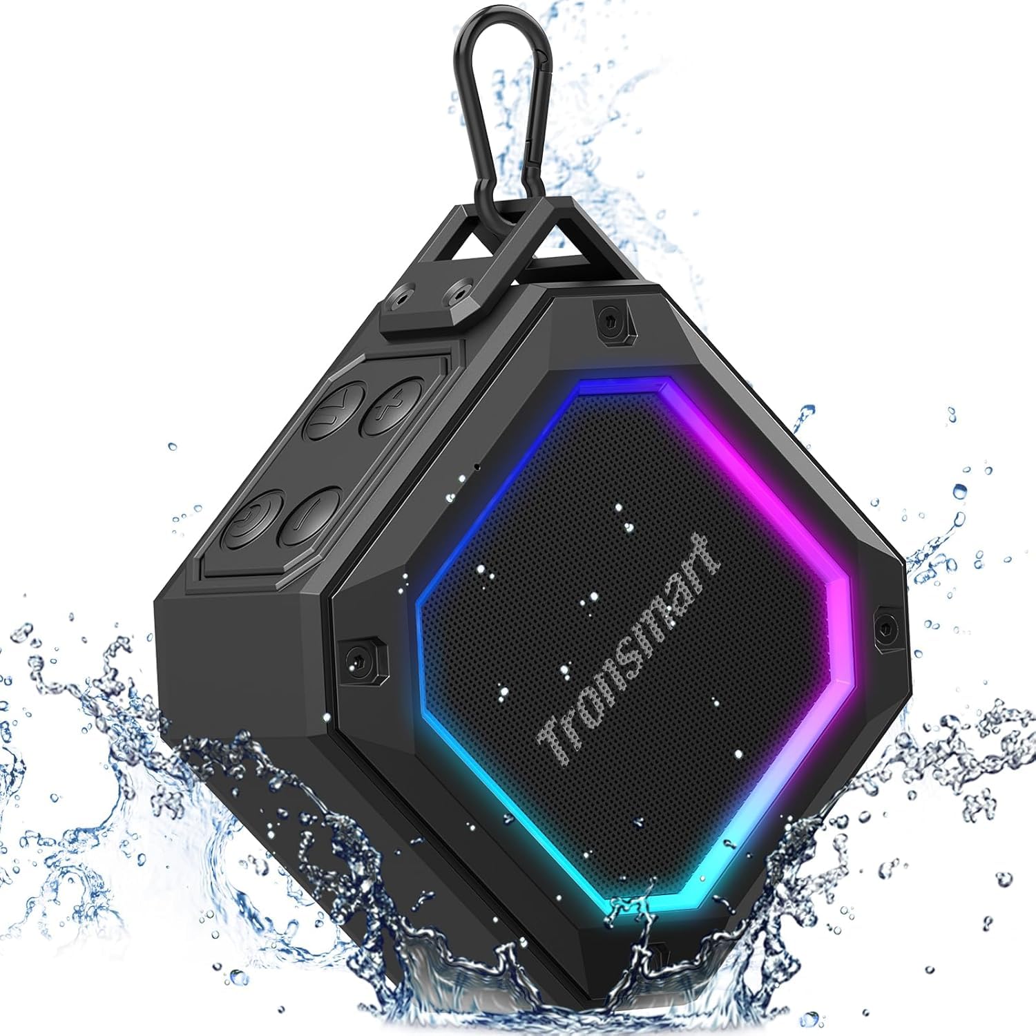 Tronsmart Groove 2 Portable Bluetooth Speaker with Extra Bass, IPX7 Waterproof Mini Shower Speaker with RGB Light, Bluetooth 5.3, 18H Playtime, Wireless Stereo Pairing, Dual EQ Modes, with Carabiner