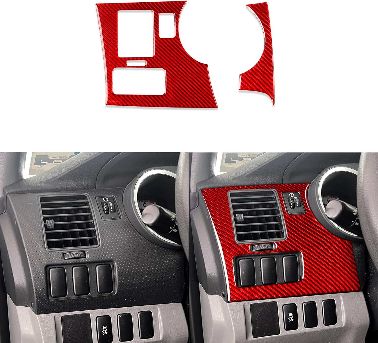 Real 3K Carbon Fiber Car Central Air Conditioner Outlet Air Vent Panel Cover Soft Sticker Compatible with Toyota Tacoma 2012 2013 2014 2015 Auto Interior Accessories red 6pcs(Type B)
