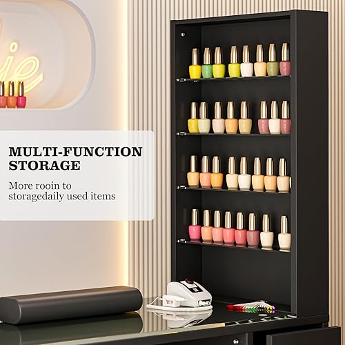 Miniatura 6 de Paddie Mesa de manicura para tecnología de uñas con cajones, estación de escritorio de uñas superior de vidrio con estantes de almacenamiento, cojín