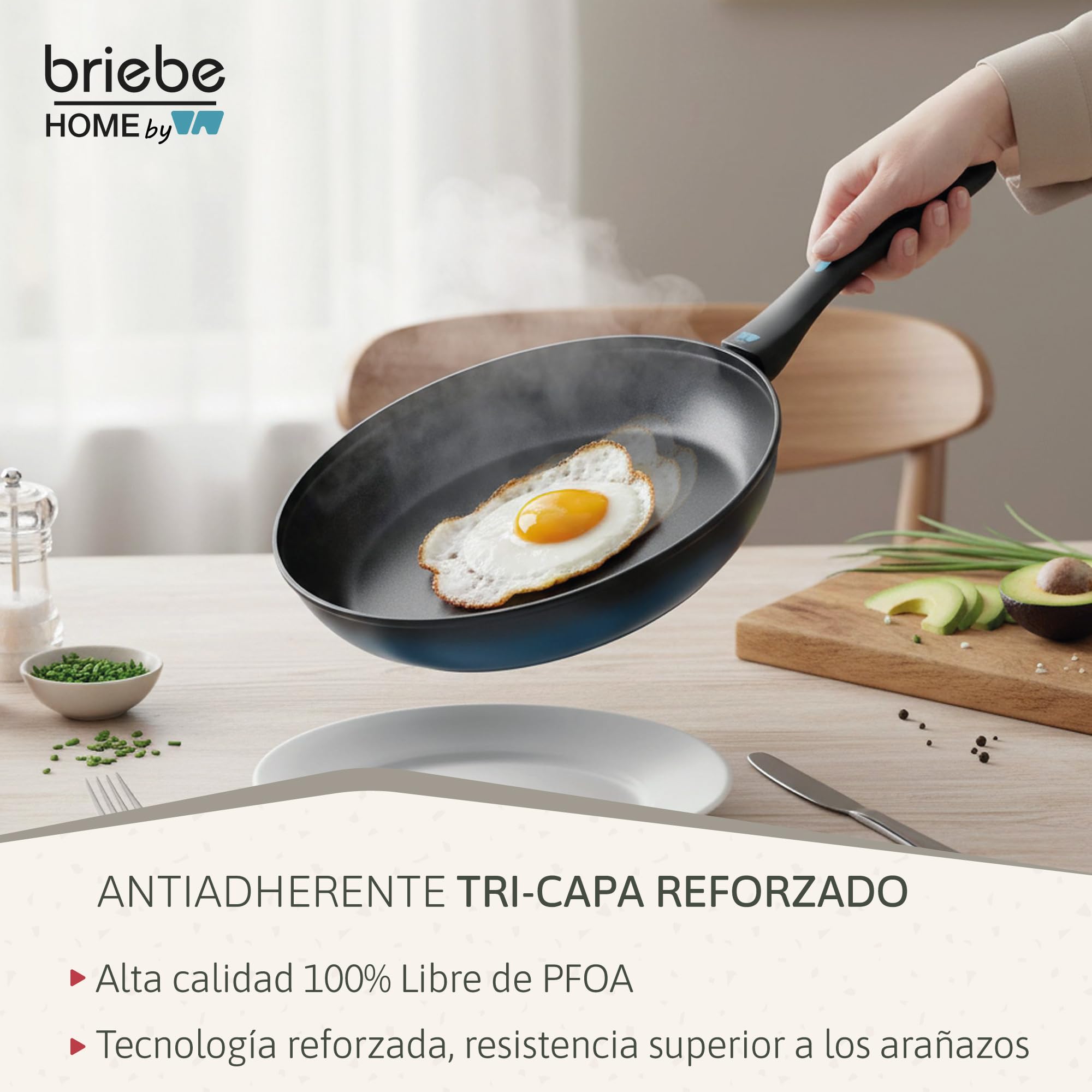 briebe MARE Batería Cocina Inducción, Acero Forjado 9 Piezas, Antiadherente Libre PFOA, Juego 3 Ollas Y 3 Sartenes Profesionales, Alta Resistencia, Apta Para Todo Tipo de Fuegos, Fabricada en España