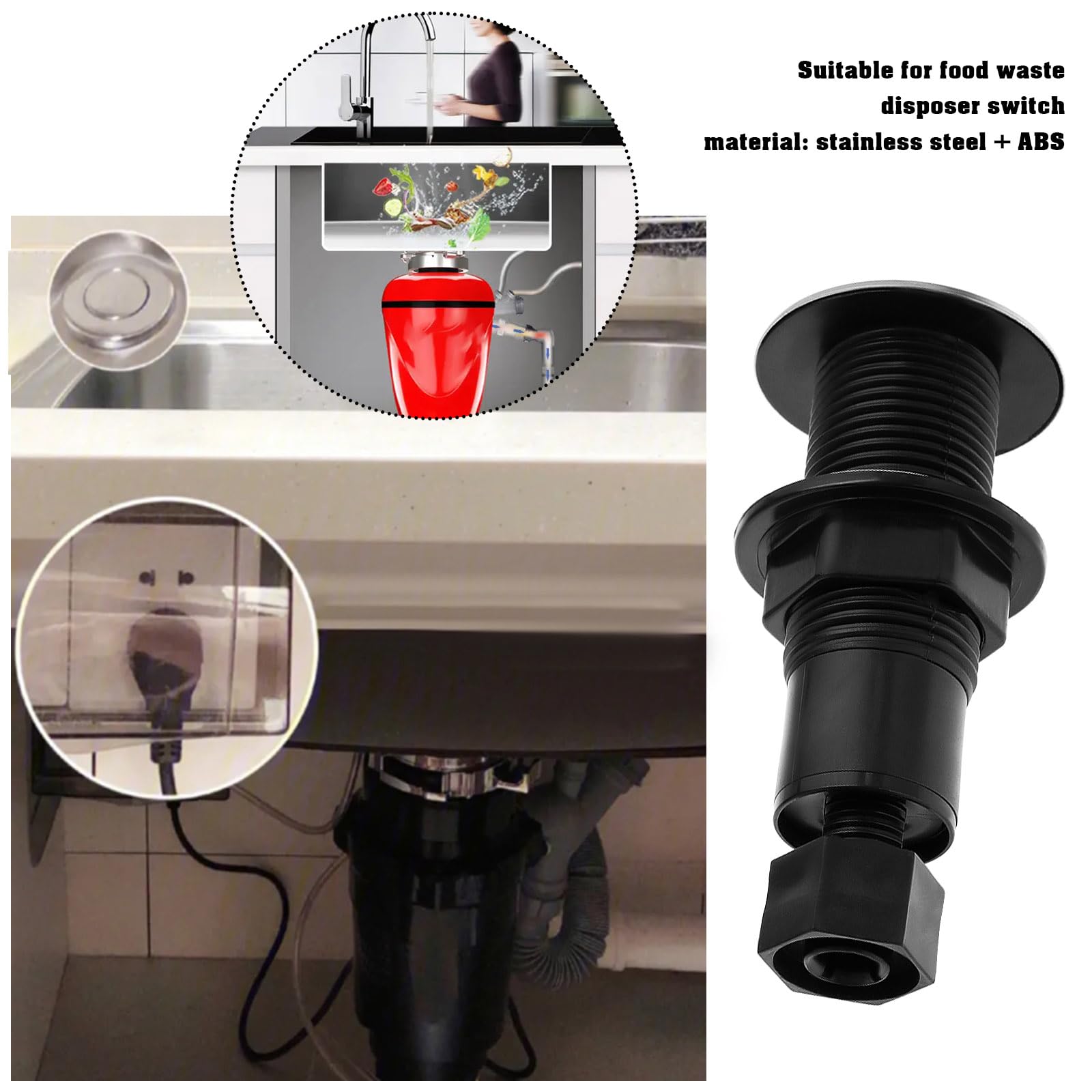 Create idea Air Switch 304 Stainless Steel Pneumatic Push Switch Air Switch Button Stainless Steel Push Button for Waste Disposal Machine Bathtubs Dishwashers - Image 3