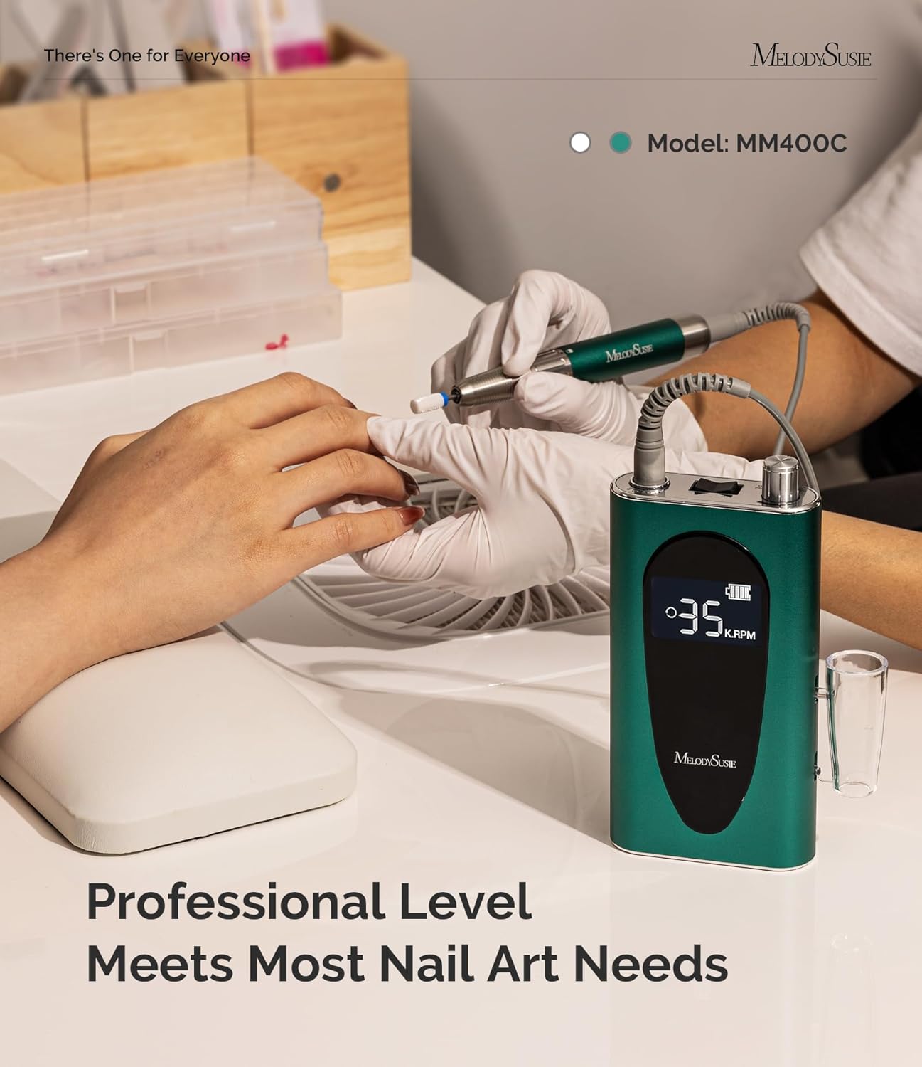 MelodySusie Professional Clip-On High-Efficiency Nail Drill, MM400C 35000RPM Rechargeable Electric File with Lightweight Handpiece for All Manicure Shaping, Polishing, Gel Removal & Salon Use