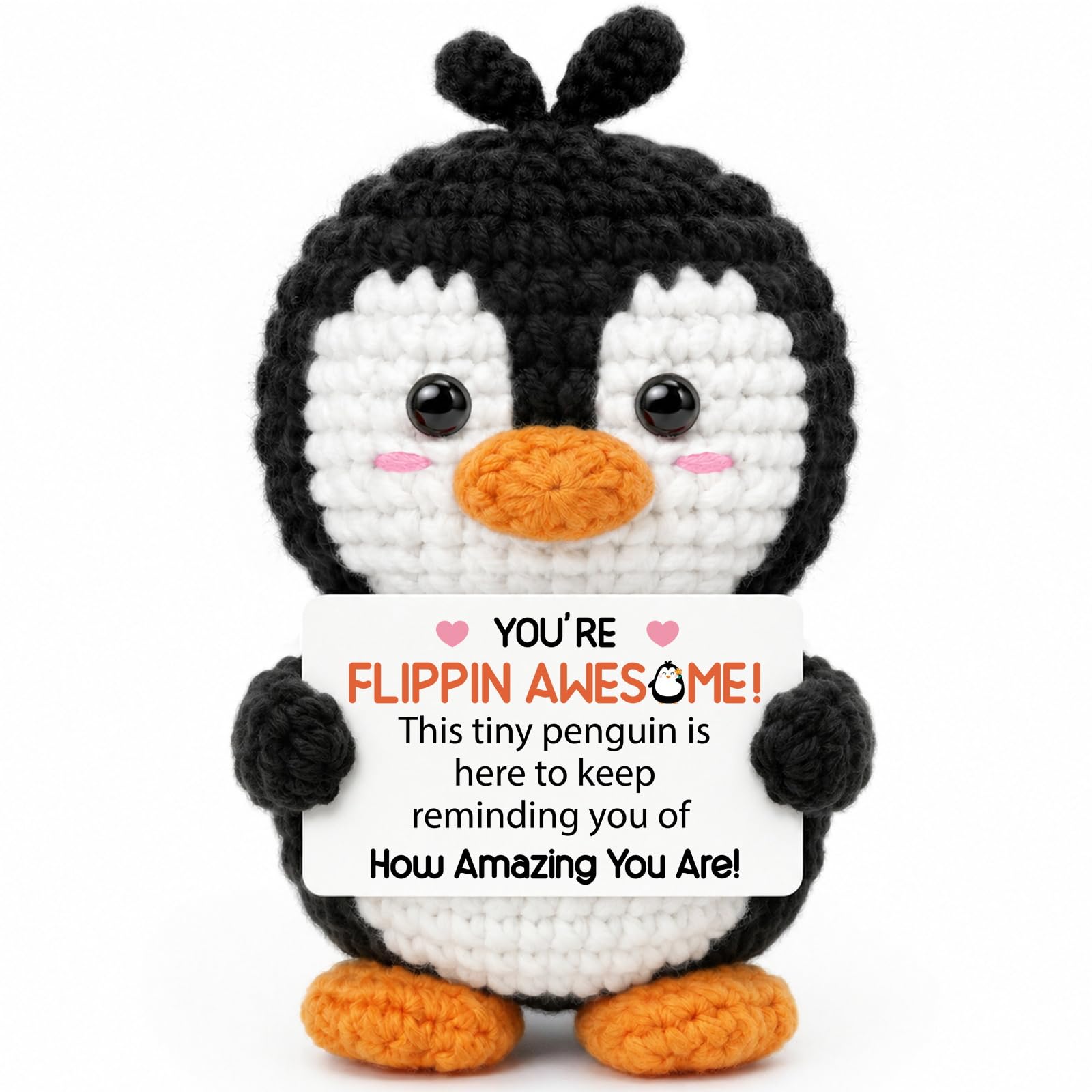 Vetbuosa Positive Penguin Gifts, Good Luck Positive Gifts - Handmade Emotional Support Crochet Positive Penguin with Card, Inspirational Gift for Women, Friends, Sister, Colleagues, Teacher, Coworker