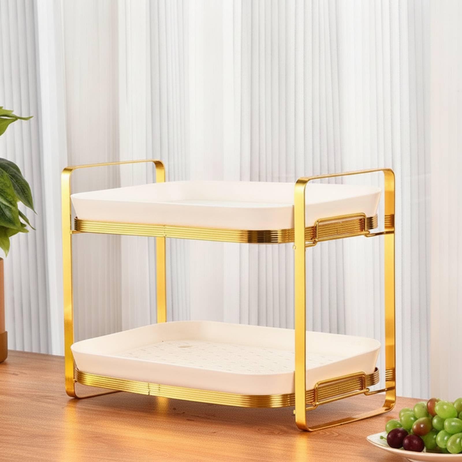Scolabicchieri da Appoggio Staccabile Portabicchieri a Due Livelli Moderno Scolabicchiere per Cucina, Oro Brillante E Verde Scuro