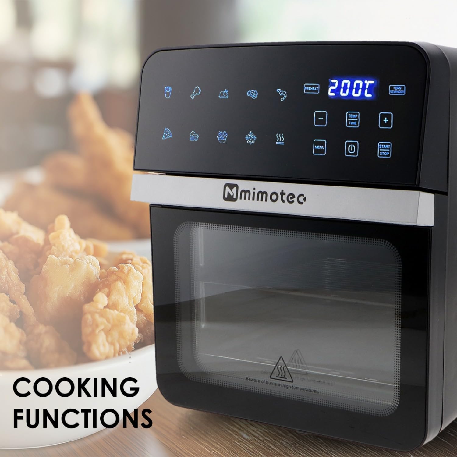 M mimotec – Air Fryer Vera Touch 10L, Freidora de Aire sin Aceite, 1800W, 10 Menús Digitales, Pantalla Táctil, Función Grill, Temporizador regulable, 2 niveles, Temperatura 80-200°C, Cocina Saludable