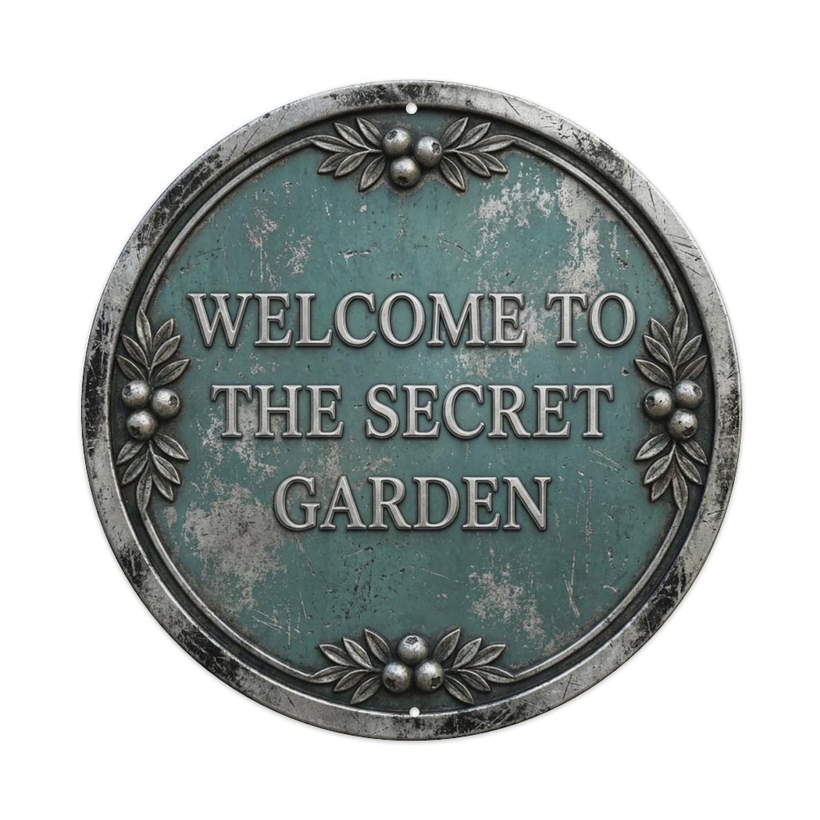 Vintage Welcome Secret Garden Silver Juniper Nostalgic Metal Tin Sign