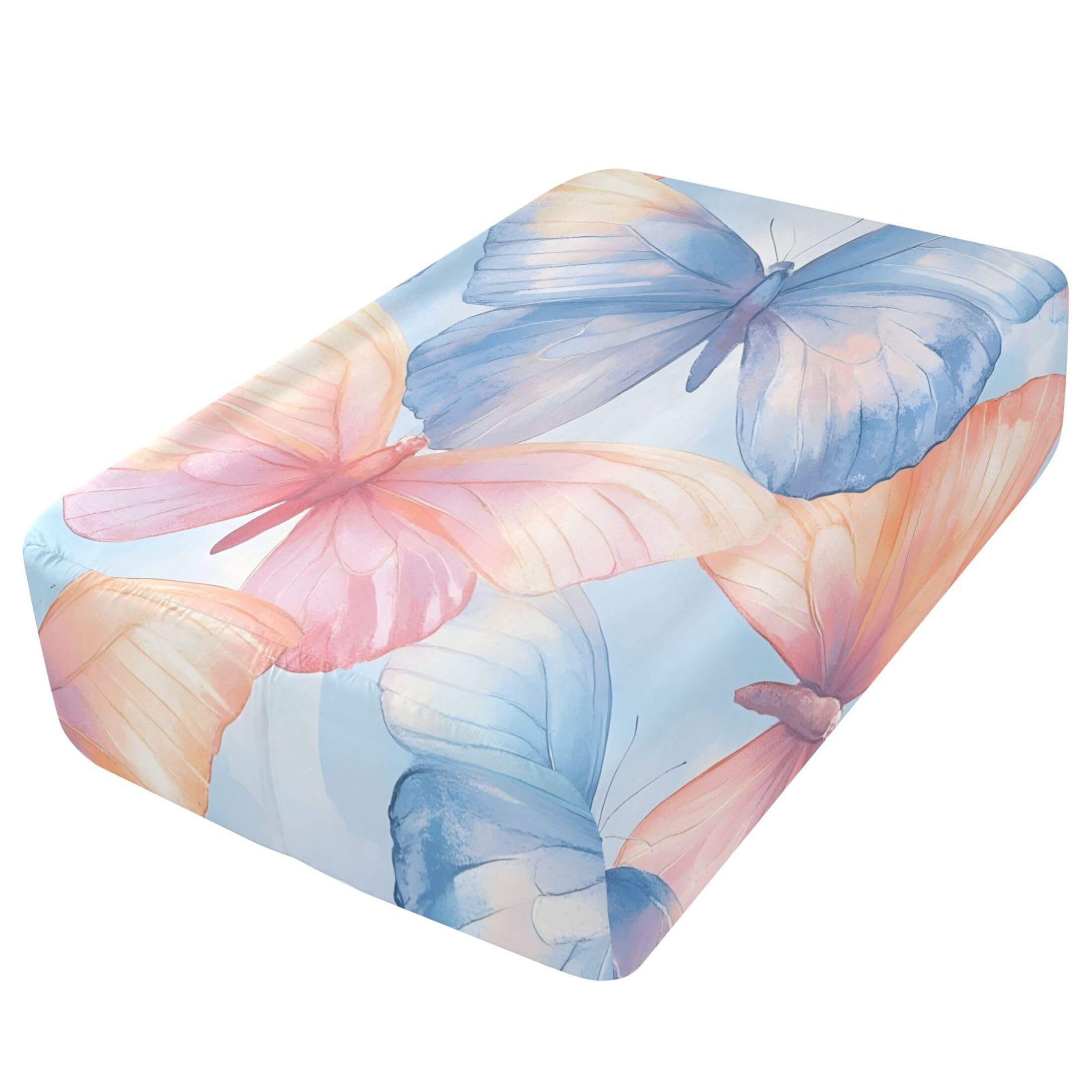 Sábana bajera ajustable tamaño individual con diseño de mariposas de acuarela para colchón de aire, bolsillo extra profundo de 24 pulgadas, funda suave y transpirable con apertura de válvula