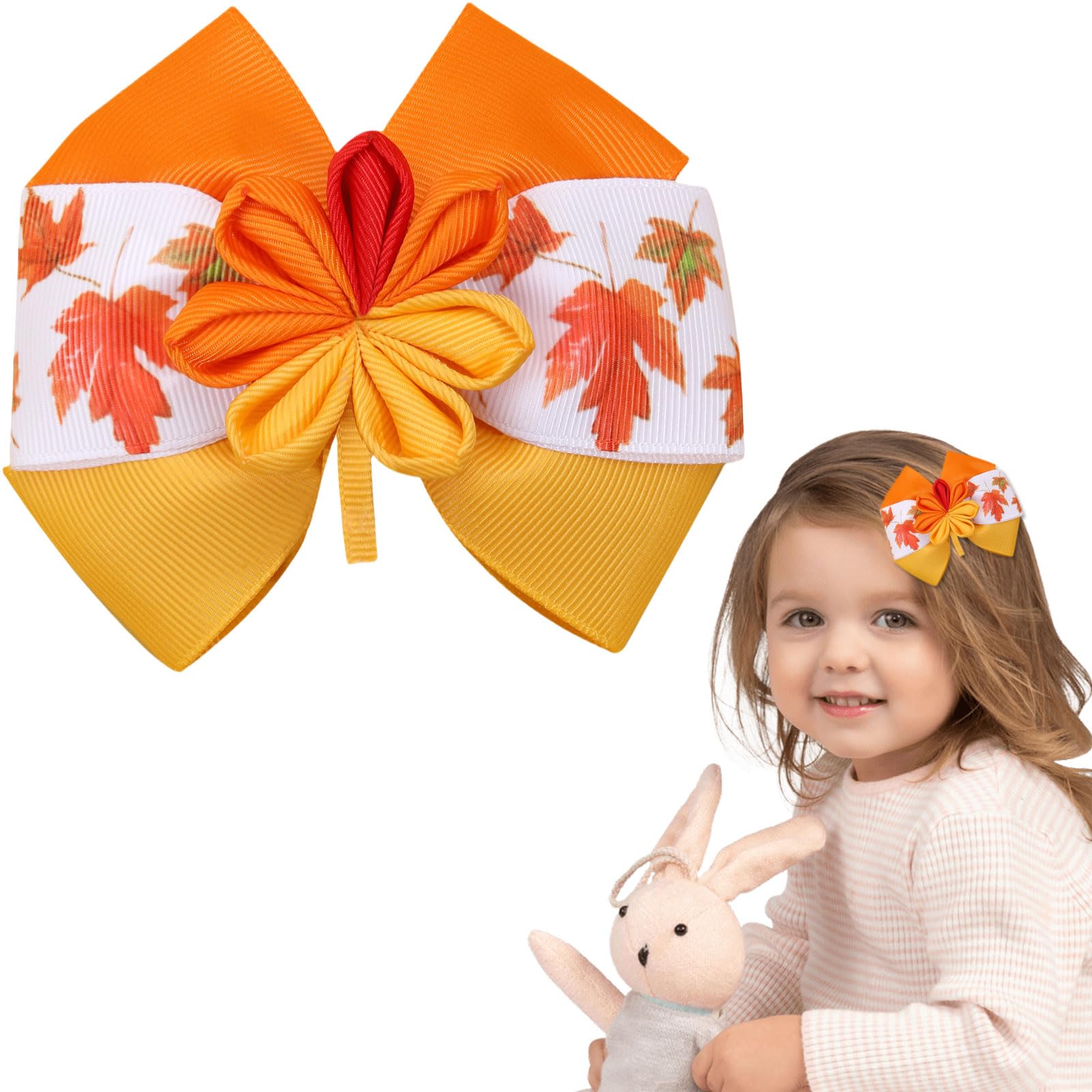 HIFANMM Fall Thanksgiving Hair Clips Maple Leaf Bow Hair Accessories for Women Girls Autumn Leaf Handcrafted Hairpins Orange Red Alligator Hair
