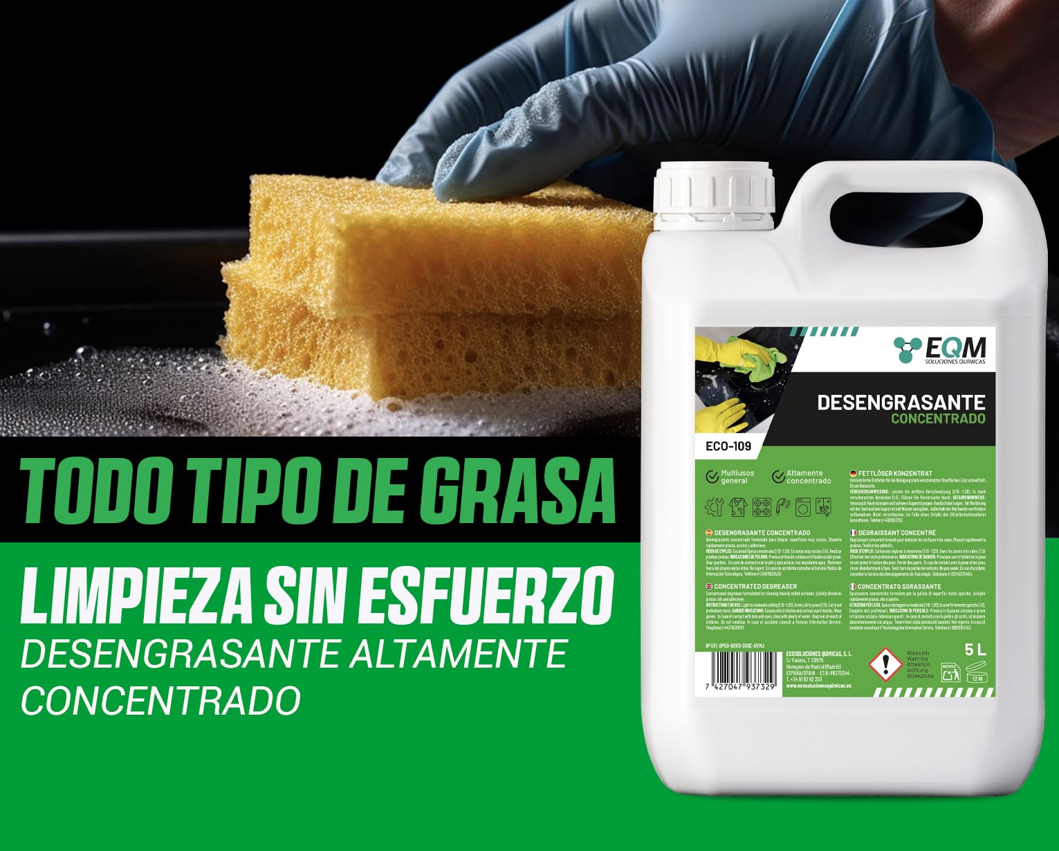 EQM ECO-109 Desengrasante Concentrado 5L Quitagrasas Alta Eficacia
