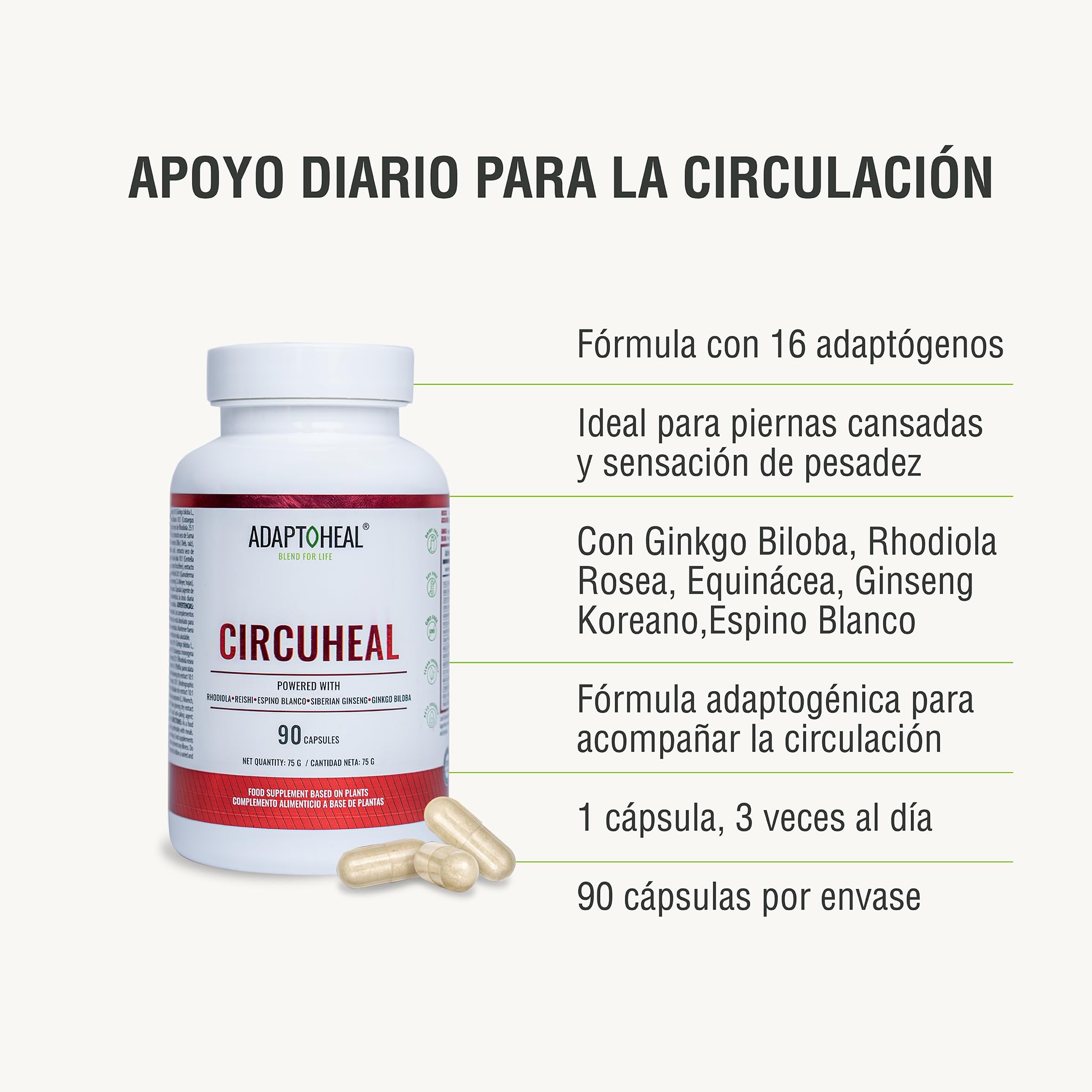 Adaptoheal Circuheal - Adaptógenos para la Circulación - 90 Cápsulas