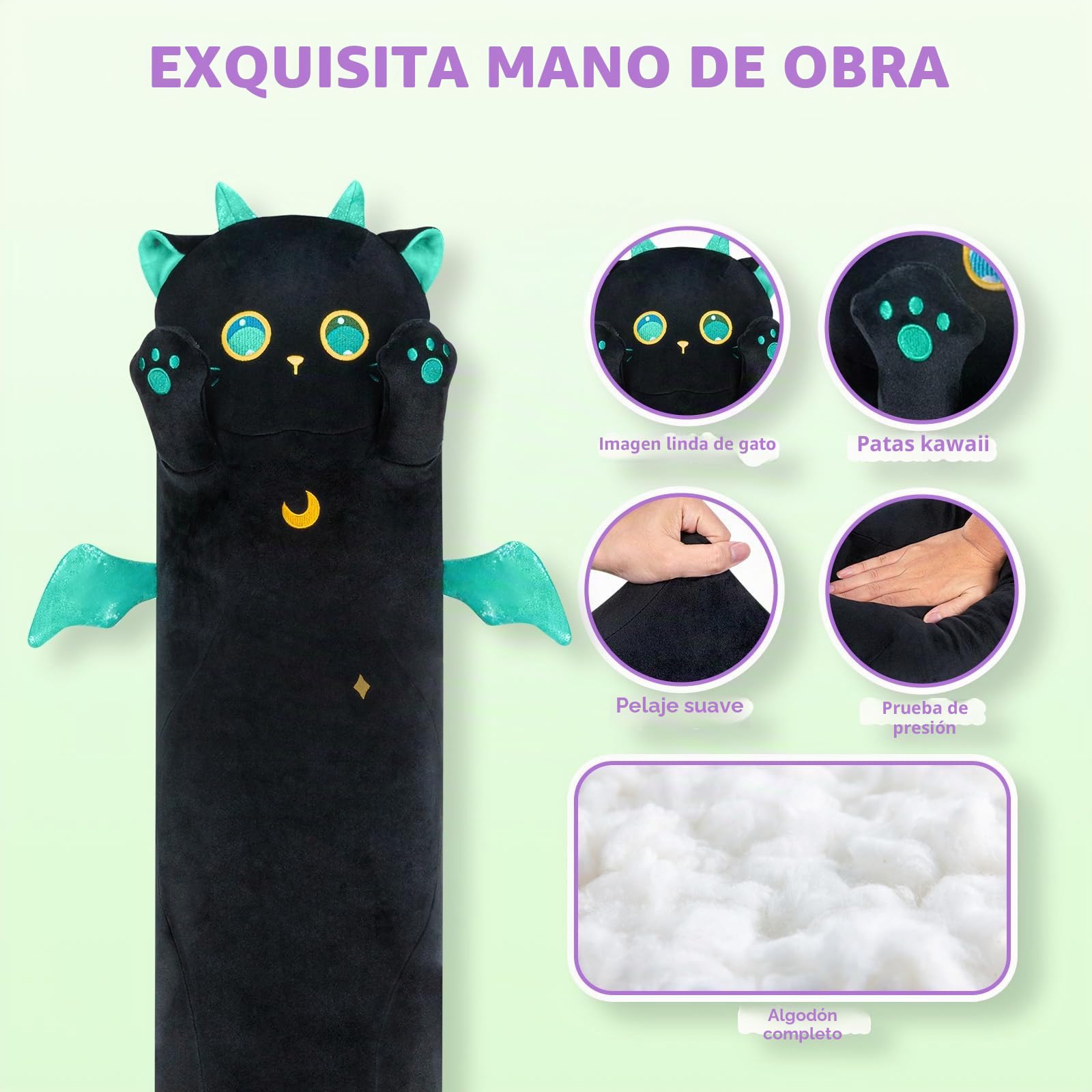 Mewaii Stofftiere Katzen Schwarze 130CM Plüsch Kissen Lang Kätzchen mit Großen Augen Plüschtier Ausgestopftes Tier Spielzeug Kuschelkissen Geschenk Plüschkissen