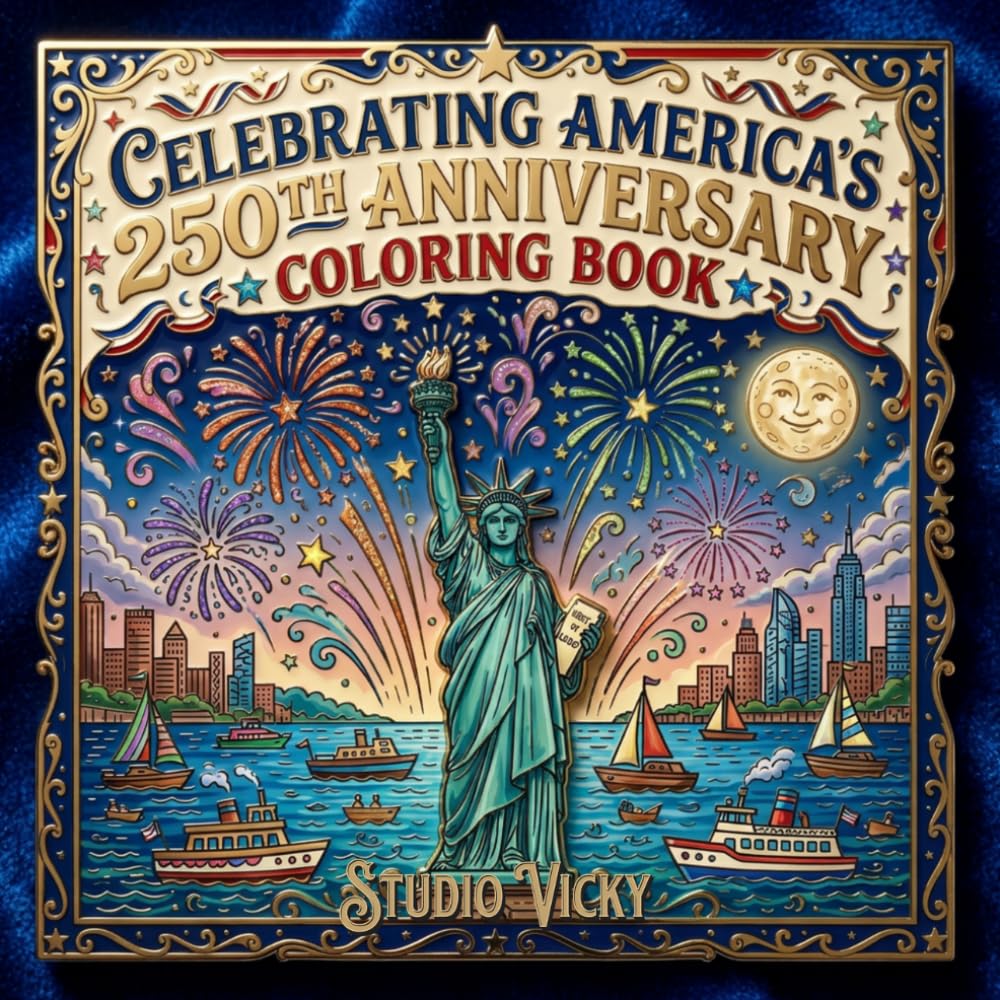 Celebrating America's 250th Anniversary Coloring Book: 40 Pages of Patriotic Icons and Historic Moments | Independence Day 2026 Activity Book for Kids and Adult