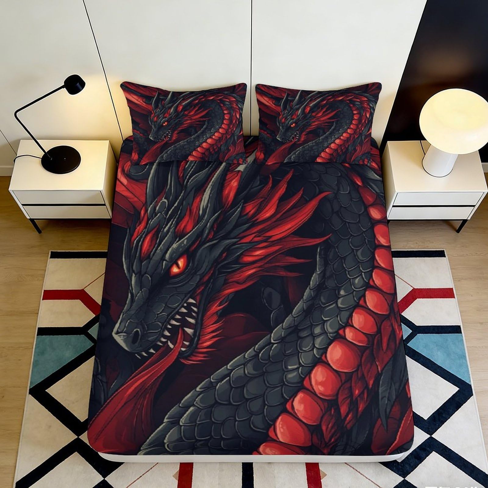 Pnayamiorkfel Style-7 3D Printed Black Red Dragon Fitted Sheet Microfiber Soft Bedroom Decor Fire Serpent Bed Cover For Home Dorm Room 90X200x25cm