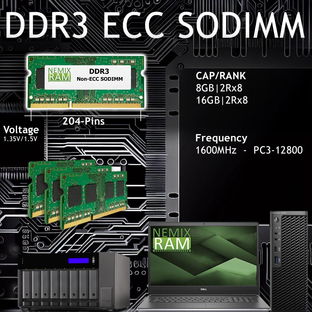 NEMIX RAM 8GB (1X8GB) DDR3 1333MHZ PC3-10600 2Rx8 1.5V CL9 203-PIN