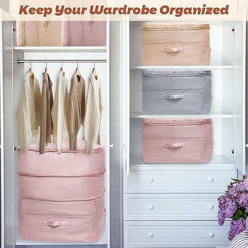 Miniatura 6 de Organizadores de autocompresión que ahorran espacio, paquete de 2 cubos de embalaje de compresión con doble cremallera para ropa de cama, bolsa de