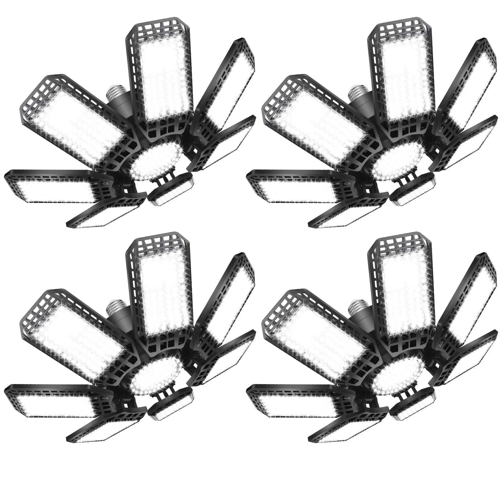 4 Pack LED Garage Light, 240W 24000LM 6500K LED Shop Lights, Garage Lights Ceiling Led with 7+1 Deformable Panels, E26/E27 Bulb Socket Lighting for Shop, High Bay, Attic, Basement, Warehouse