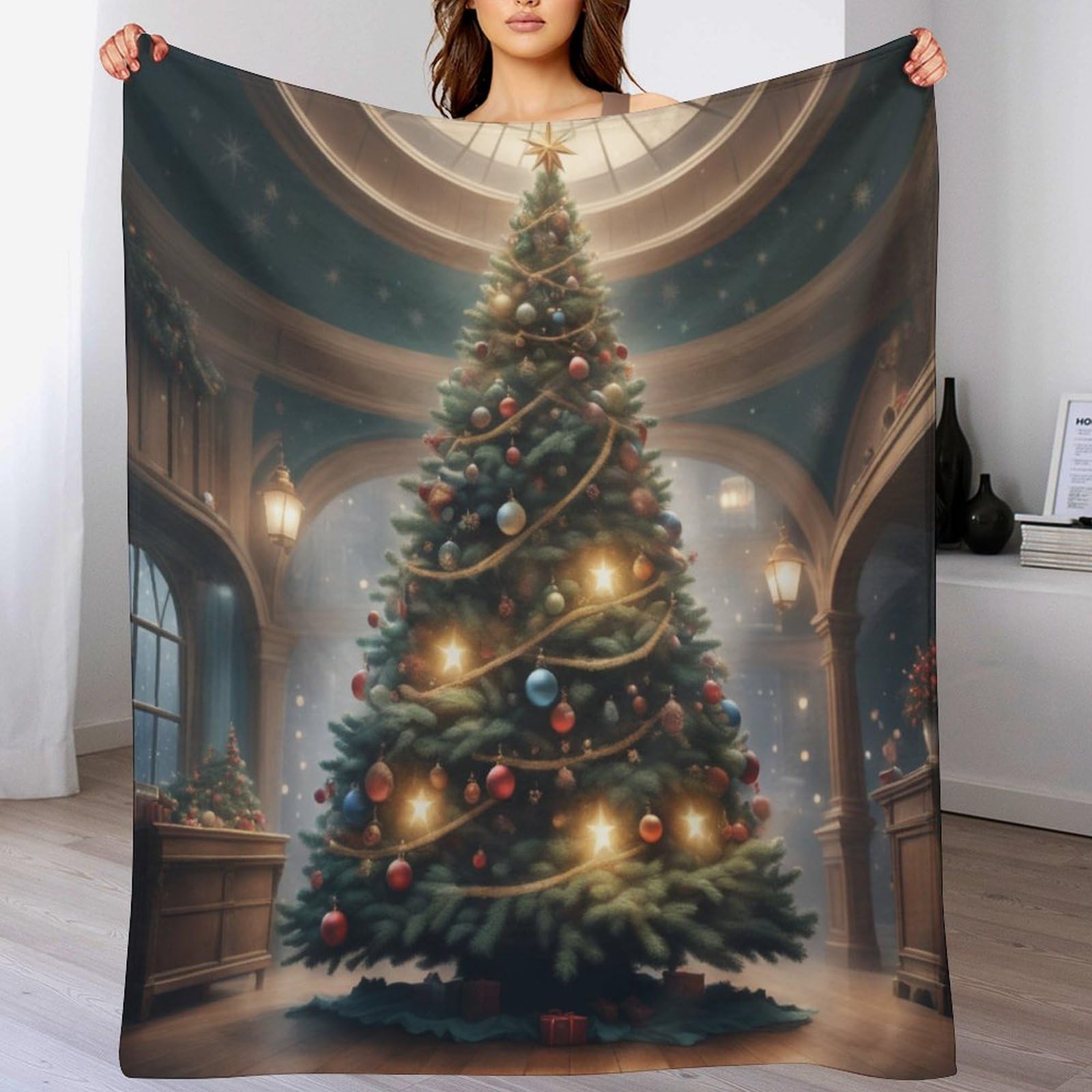 Sapin de Noël couverture flannel douce chaude lit canapé plaid lavable 100x130