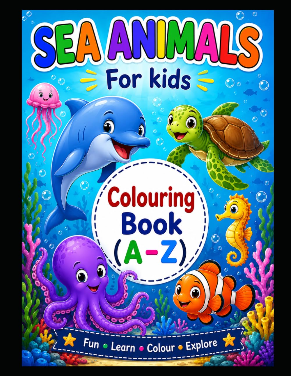 Ocean Animals A–Z Coloring Book for Kids: Fun and Easy Alphabet Coloring Pages Featuring Sea Creatures from A to Z for Toddlers and Kids Ages 3–6