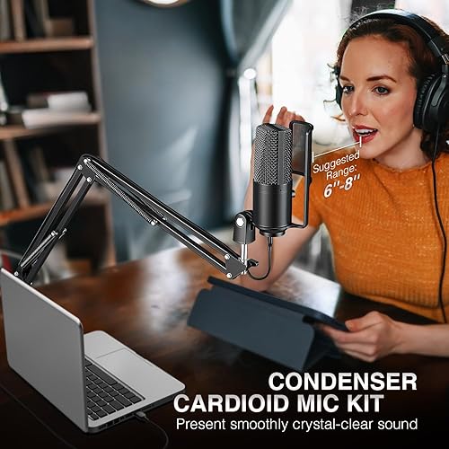 Miniatura 7 de FIFINE Micrófono de podcast USB, micrófono de condensador de computadora de PC, kit de micrófono Plug & Play con soporte de brazo de brazo,