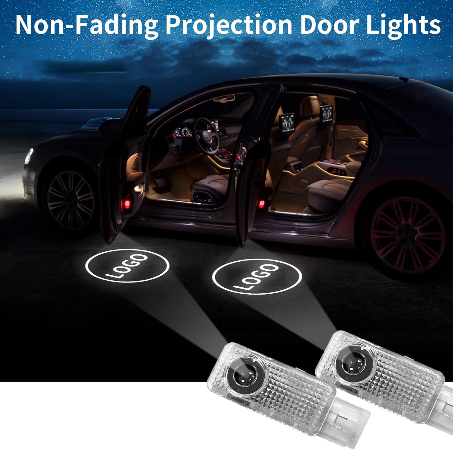 Willkommenslicht für Mercedes C-Klasse W203 S203 CLK C208 C209 CLC203 LED Projektor Logo Einstiegsbeleuchtung Laser Türlicht, 2 Stk (Stern + Schriftzug)