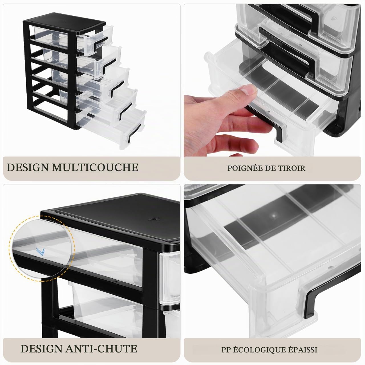 Operitacx de Rangement à 5 Tiroirs Armoire de Rangement Multifonctionnelle en Plastique Tiroirs Transparents Organisateur de Mallette de pour L'école de Bureau à
