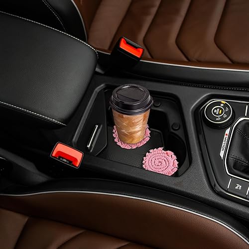 Miniatura 3 de Paquete de 2 posavasos hechos a mano, estilo bohemio, de algodón, de punto, para portavasos de automóvil, universales, macramé, antideslizante,