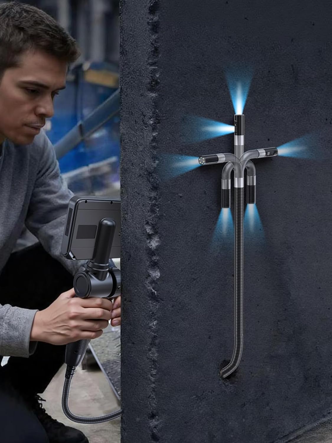 Two-Way Articulating Borescope, Endoscope Camera with Light, Dual-Lens 1080P Industrial Inspection Camera, 4.3" IPS Screen, 32GB Card, IP67 Waterproof Sewer Tools - 5FT