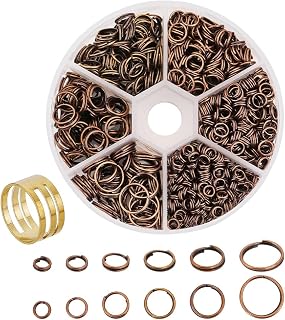 PH PandaHall 900 Pcs 6 Sizes 4/5/6/7/8/10mm Iron Split Rings Double Loop Jump Ring for DIY Jewelry Making Red Copper