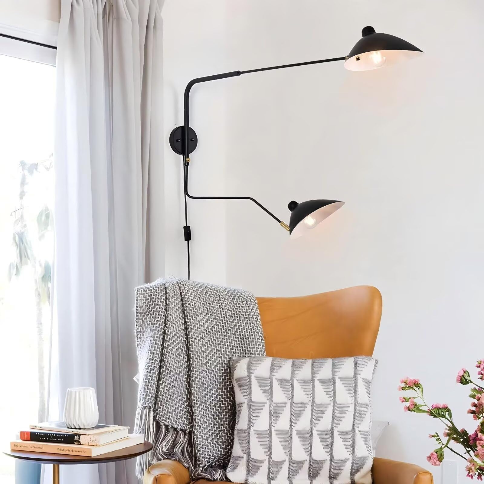 DESHOME Wandleuchte mit Schwenkarm Stecker Schwarz 150cm Industrial Vintage Wandlampe Innen Lange Wandleuchte Verstellbarer Arm mit Kabel und Schalter, für Wohnzimmer, Nachttisch, Arbeitszimmer