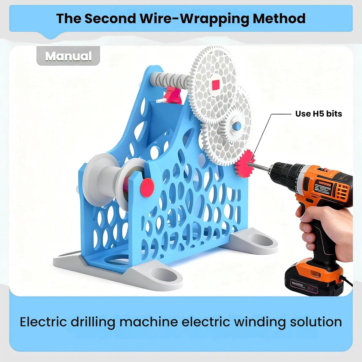 3D Printer Filament Retractor Hand-cranked Consumables Winder with Uniform Wire Routing Removable Modular Design for 3D Printing Enthusiasts (Blue)