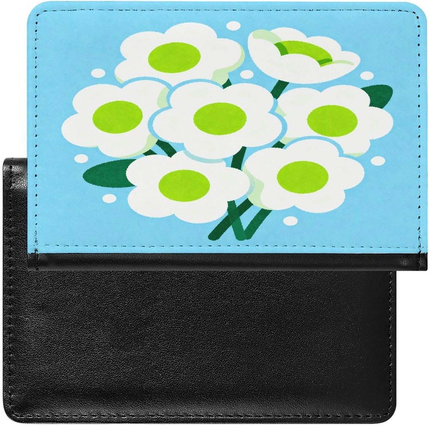 White Green Flower Passport Holder Cute Portable Passports Cover Slim Identification Passport Holder PU Wallet Cover Case for Travel for Women Men Travel Cruise
