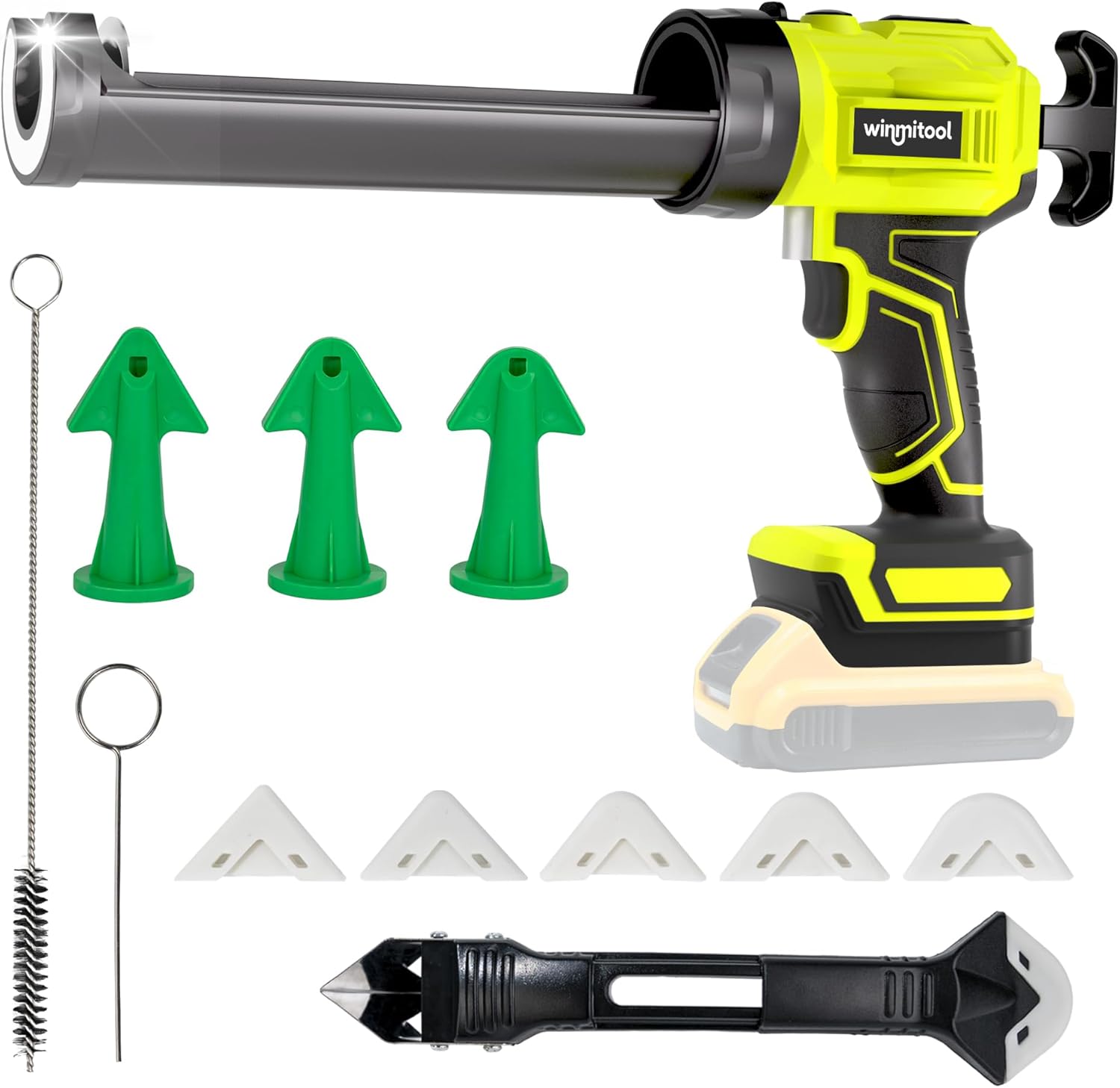 Professional Cordless Caulking Gun, Electric Sealant Gun with LED Light, 4-Speed Control, Anti-Drip, 10 Oz (300ml）Capacity, Compatible with DeWalt 20V Max Battery（Battery not included）