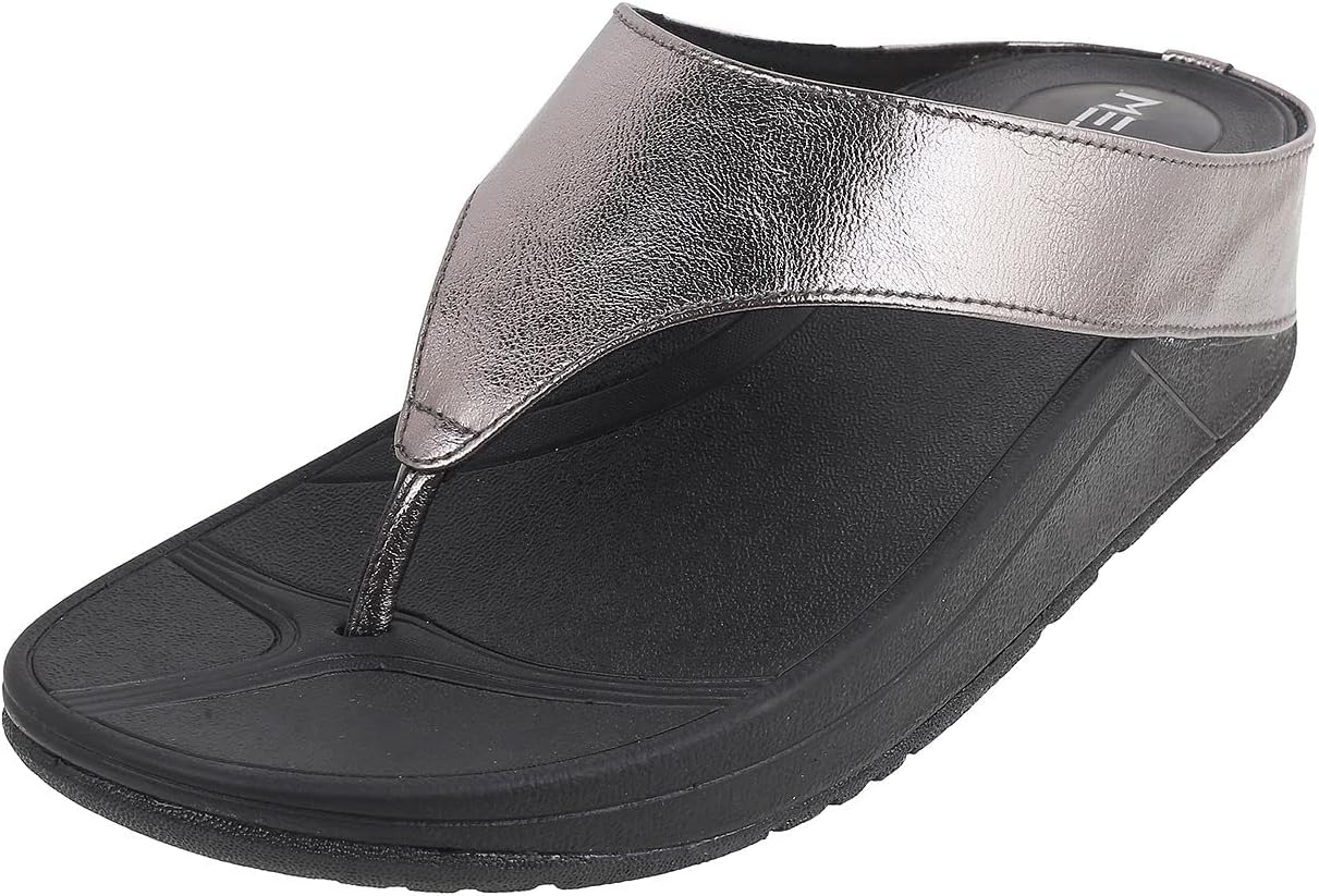 MetroWomen's Gold Finish Faux Leather Flat Comfy Casual Fashion Slipper
