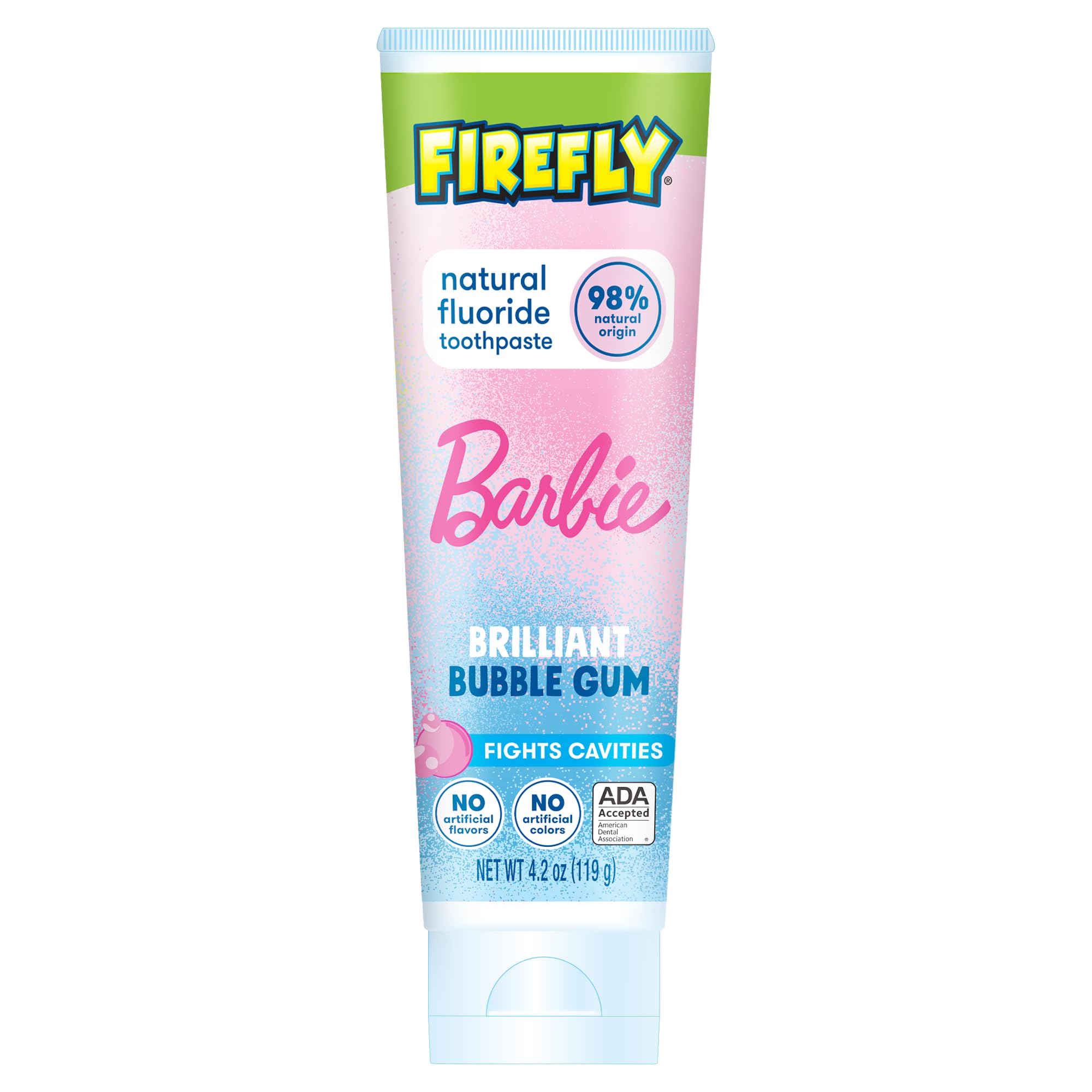 Firefly Kids Anticavity Natural Fluoride Toothpaste, Barbie, Bubble Gum Flavor, 4.2oz