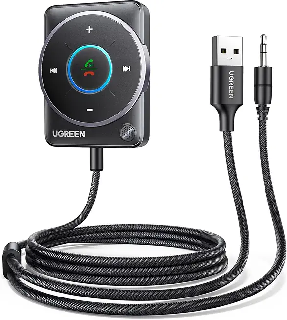 UGREEN Bluetooth 5.4 Aux Car Adapter, [Enhanced Connection &amp; Noise Cancellation], Bluetooth Aux Receiver with Nylon Braided Cable, Plug &amp; Play for Car Music/Hands-Free Calls/Stereo Audio
