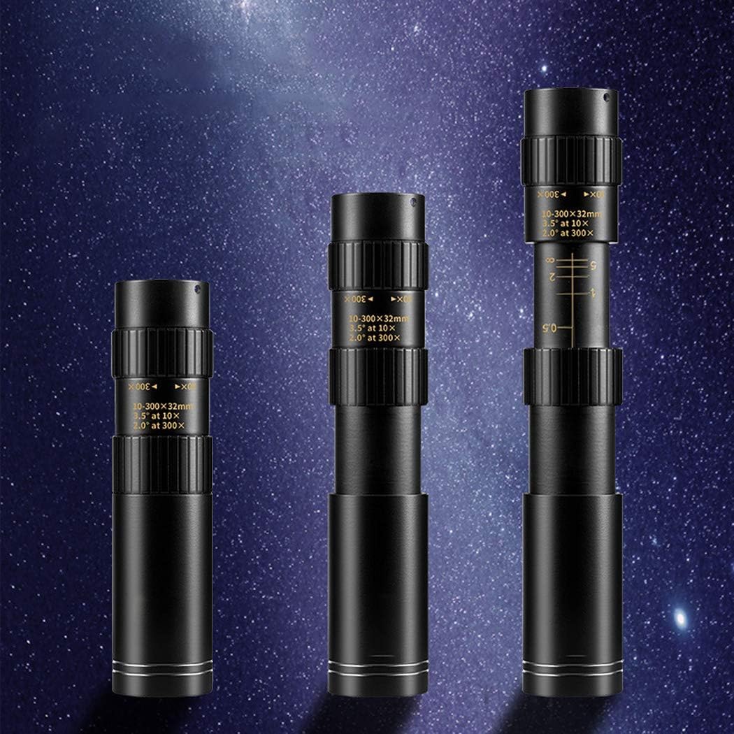 Telescopio monocular portátil, Totalmente metálico, teleobjetivo Externo HD S con Zoom 10-300x, telescopio con Zoom Doble Ajuste para teléfono móvil Exteriores con trípode.