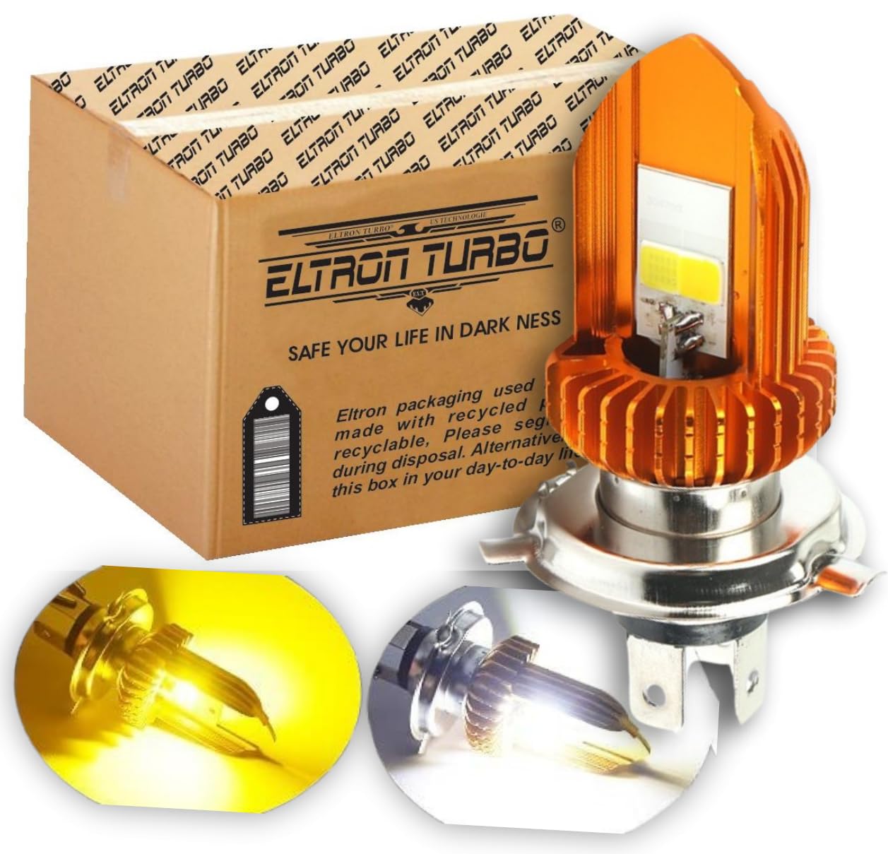 Front DC Power 3 Months Warranty Headlight Bulb Universal for All Bikes, Motorcycle, Scooty H4 Socket LED Headlight with (Pack of 1, DC 12V, White and Yellow)