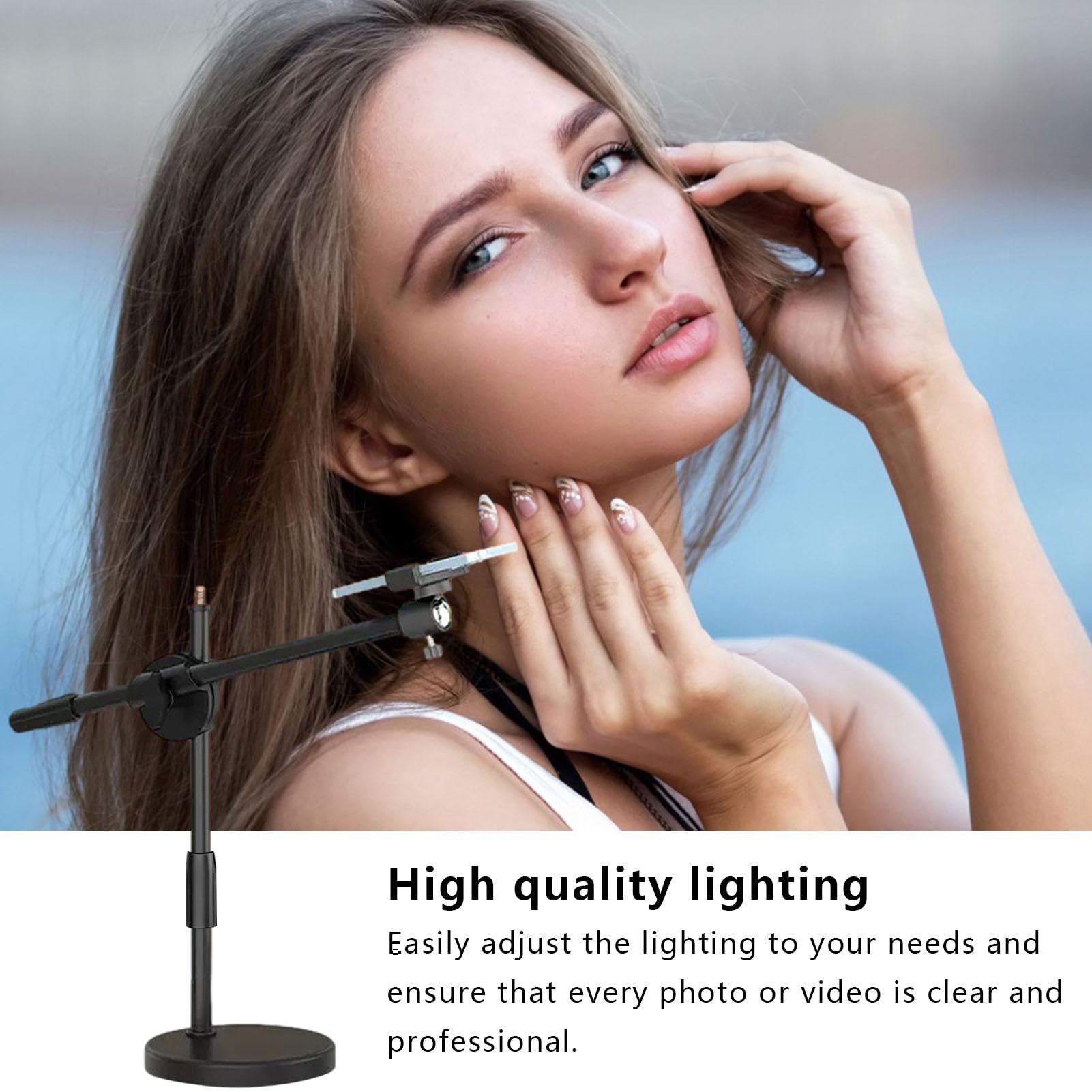 Lampa pier?cieniowa do selfie ze stojakiem, uchwyt telefon z lampk? pier?cieniow? LED,Lampa pier?cieniowa do selfie ze stojakiem - Górny uchwyt kamery z przegubowym ramieniem do