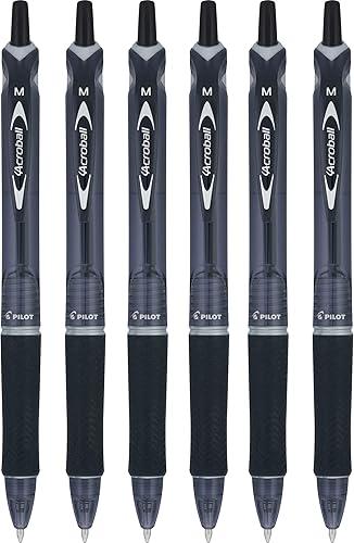 PILOT Acroball Colors Advanced Ink - Bolígrafos recargables y retráctiles, punta media, tinta negra, paquete de 6