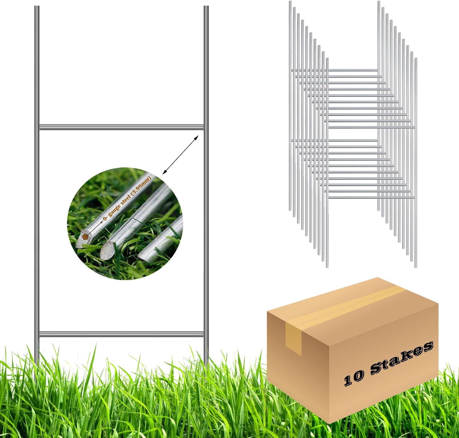 50 Pack H Frame Wire Stakes 20 x10 inch 9 Gauge Galvanized Wire -Yard Sign Stakes Fit for 4mm, 5mm Corrugated Signs, Heavy Duty Metal Step Stakes