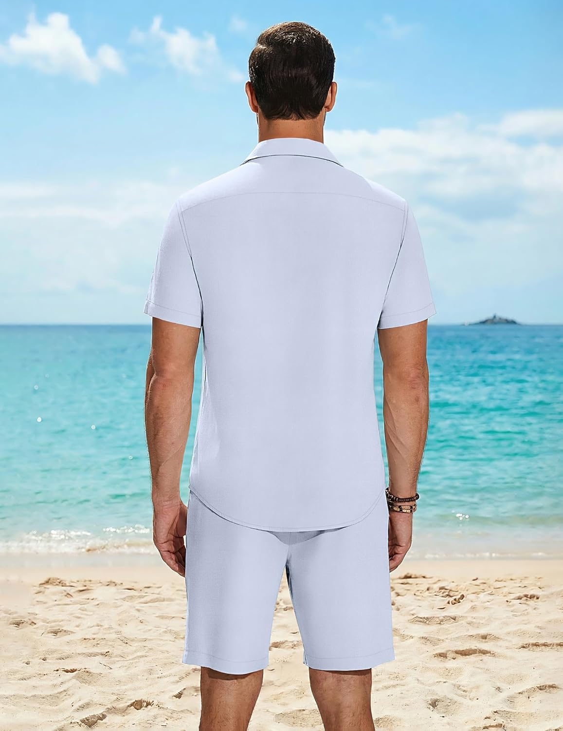COOFANDY Men's 2 Pieces Cotton Linen Set Short Sleeve Button Down Shirts Summer Beach Shorts Casual Outfits - Image 4