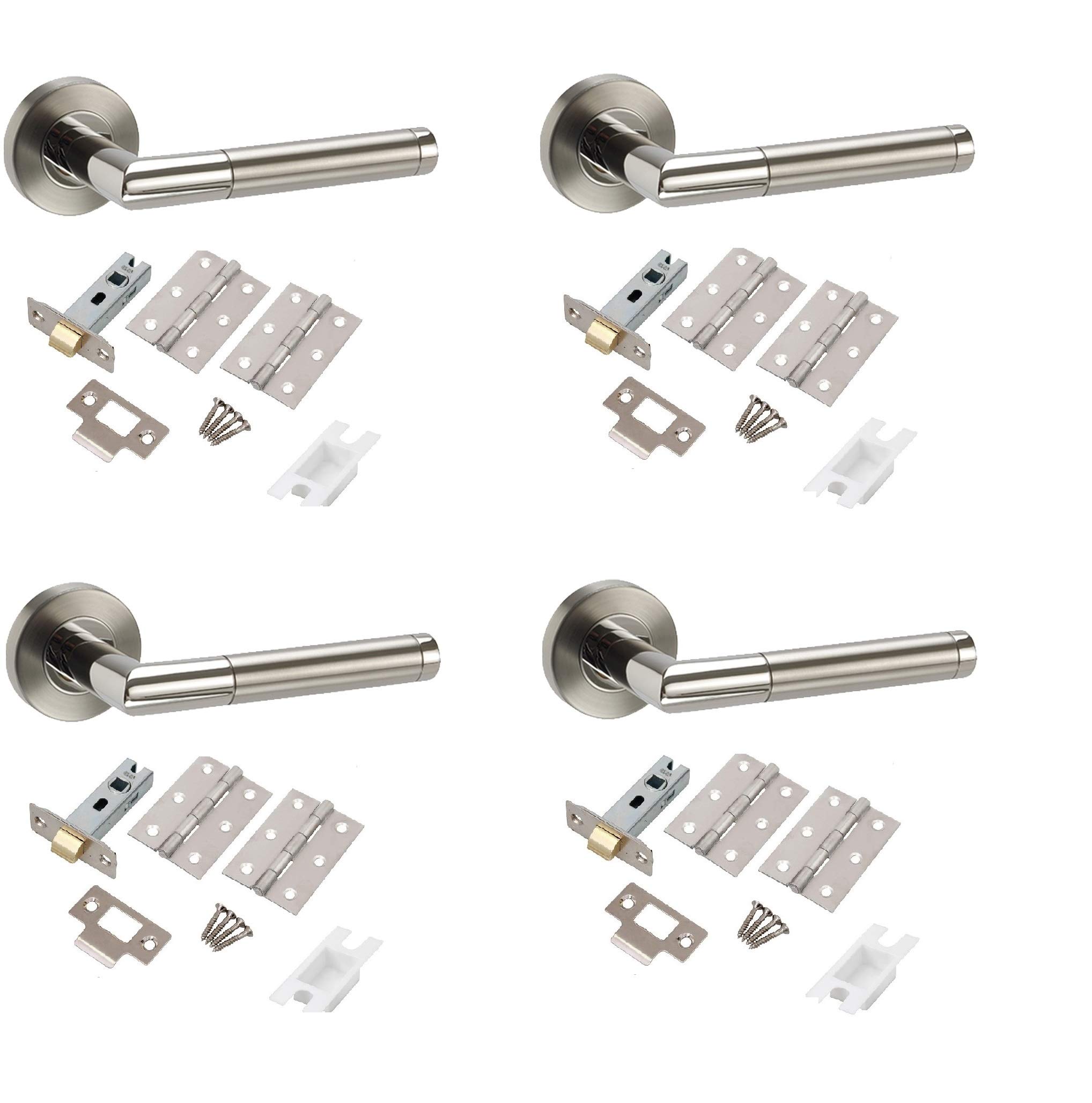 Golden Grace Mitred Style Chrome Internal Door HandlesDuo Finish4 Sets With Ball Bearing Hinges (Lever Latch Pack) from B&Q