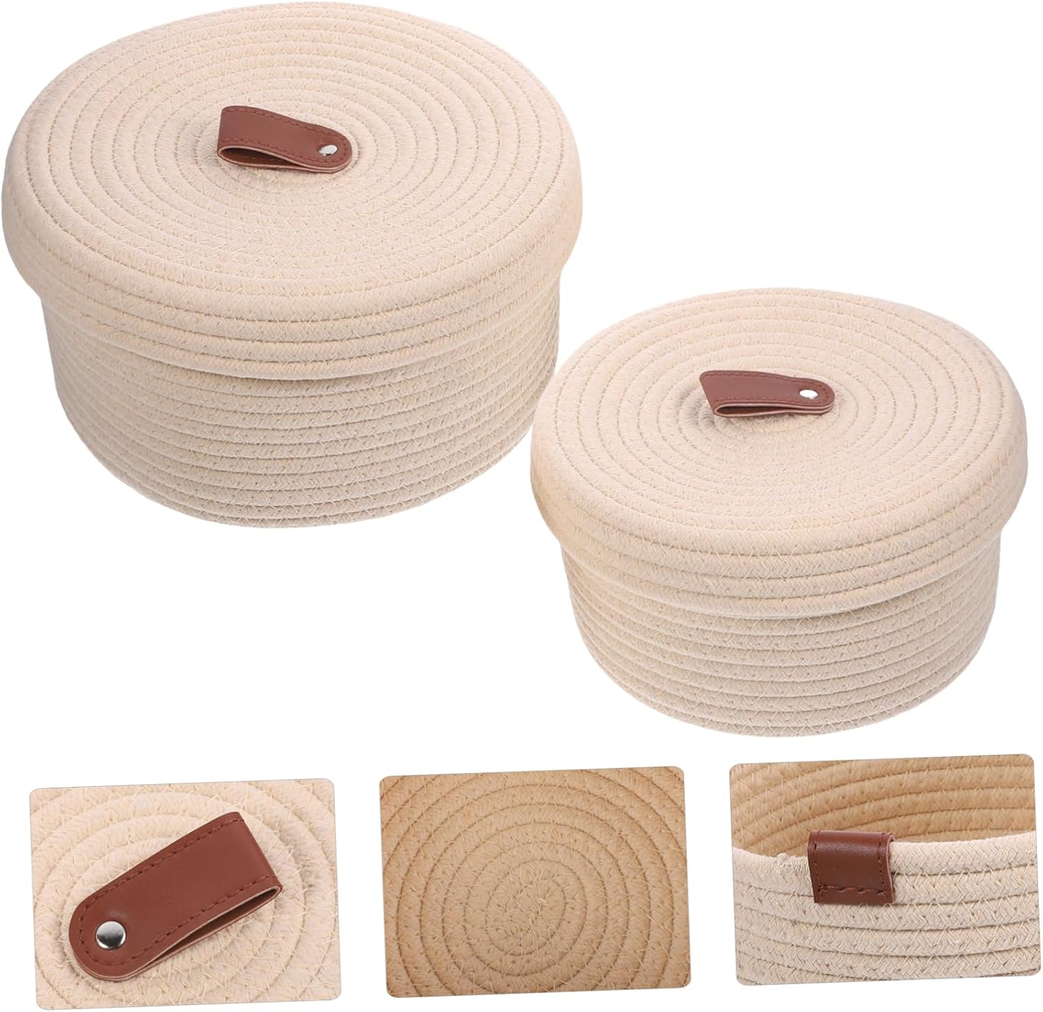 2pcs Cotton Rope Storage Basket with Lid Hand-woven Organizer for Sundries Toys and Snacks Stylish and Practical Home Storage Beige