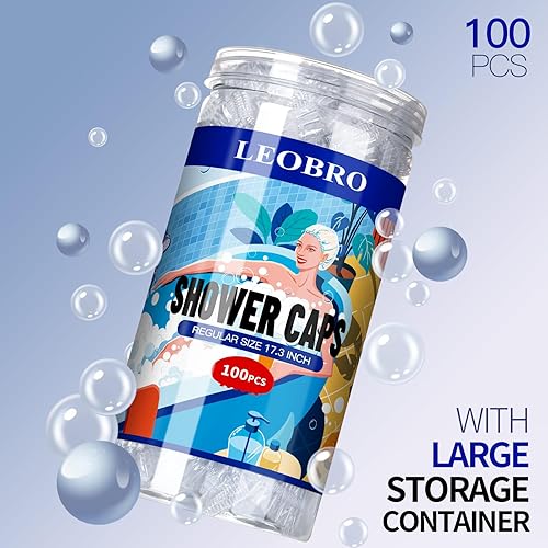 Miniatura 2 de LEOBRO Paquete de 100 gorros desechables de plástico transparente para ducha, gruesos e impermeables, tapas de plástico para tratamiento capilar,