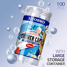 LEOBRO 100PCS Disposable Shower Caps, Shower Caps for Women Disposable, Clear Plastic Shower Cap, Plastic Hair Caps for Hair Treatment, Regular Size 17.3 INCH