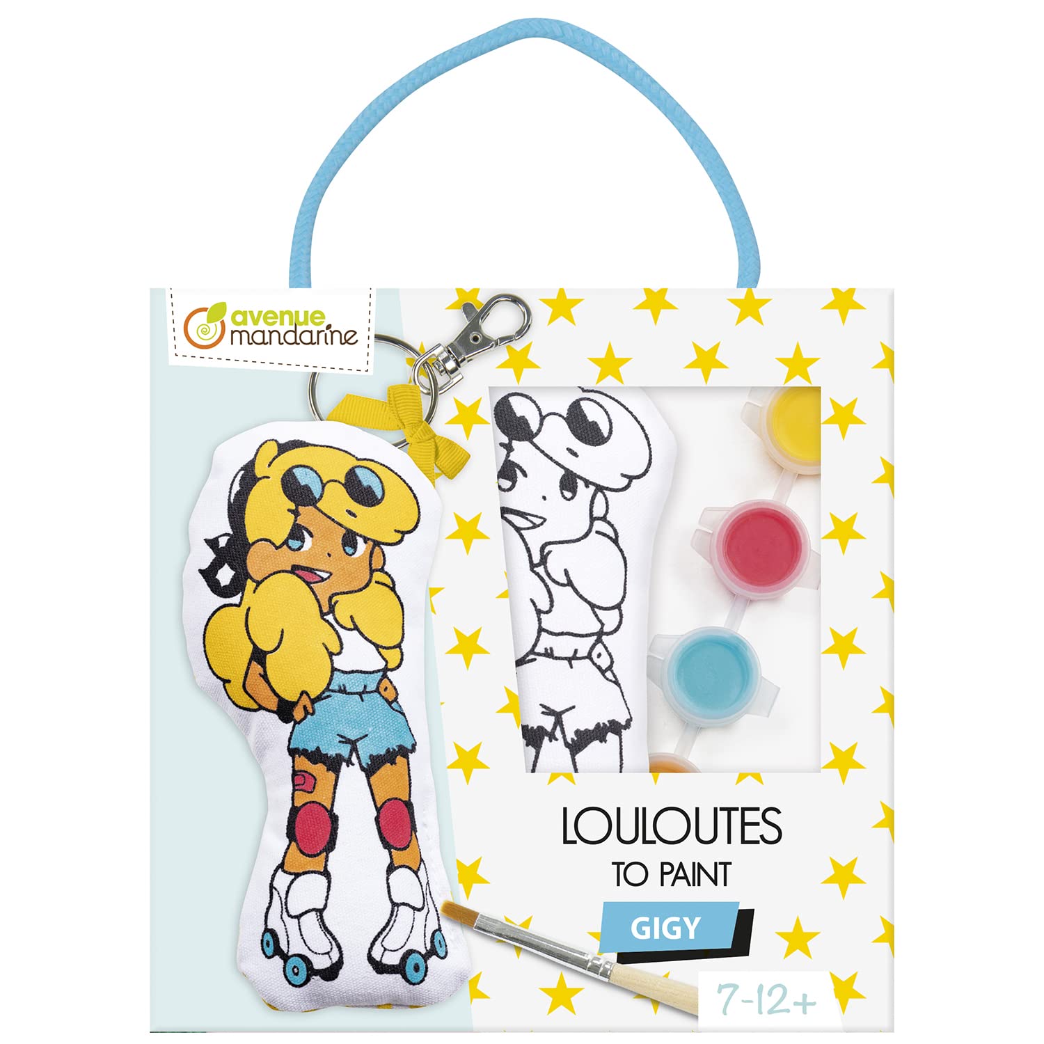 AVENUE MANDARINE - Una caja de muñeca para pintar con 1 mini muñeca de algodón de 12 cm sobre llavero, pincel, cinta y 4 botes de pintura - ocio creativo, DIY - PP044C, Gigy
