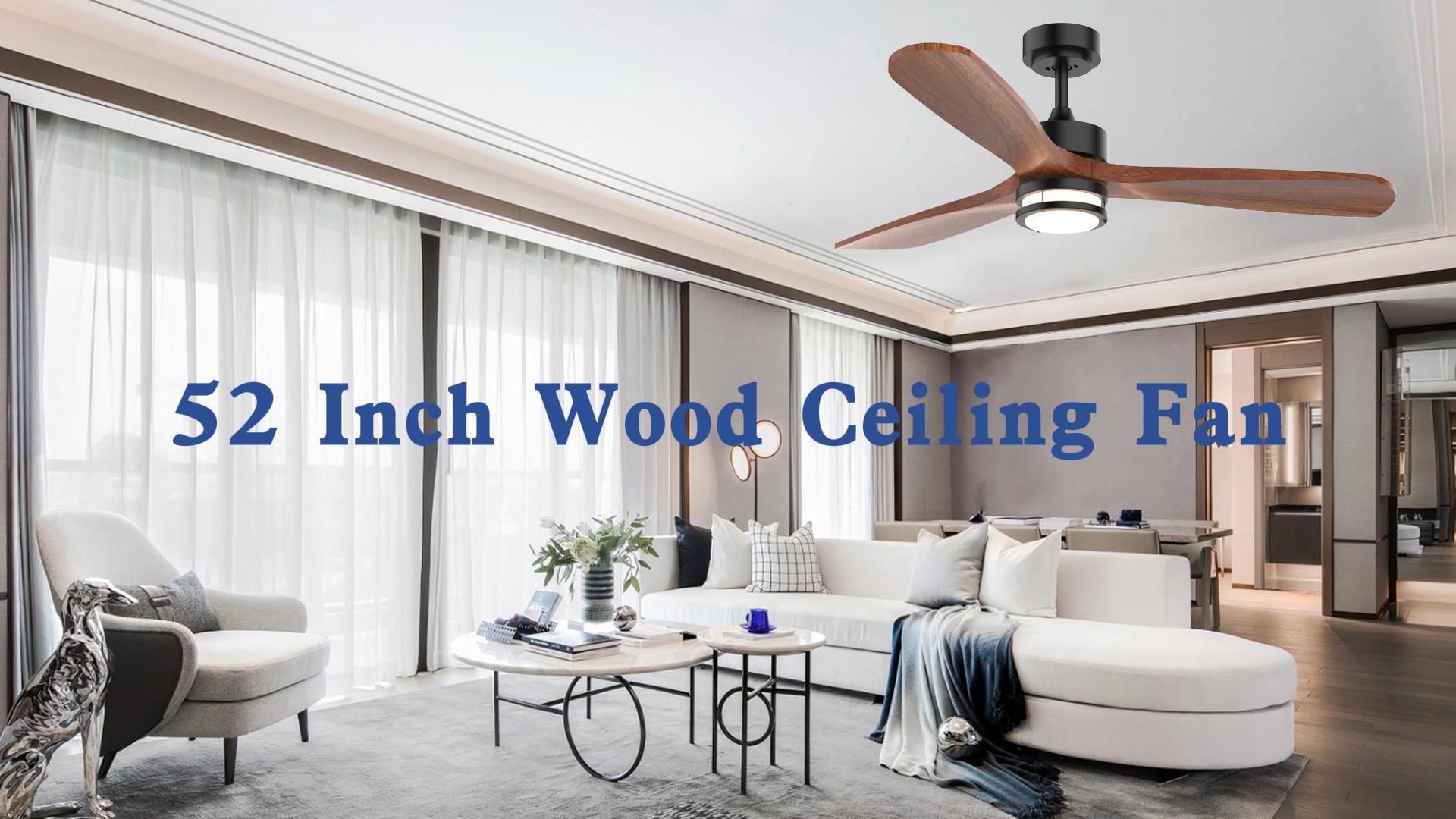 「Light Mellow Summer」 52” Outdoor Ceiling Fan with Light, 3 Walnut Solid Wood